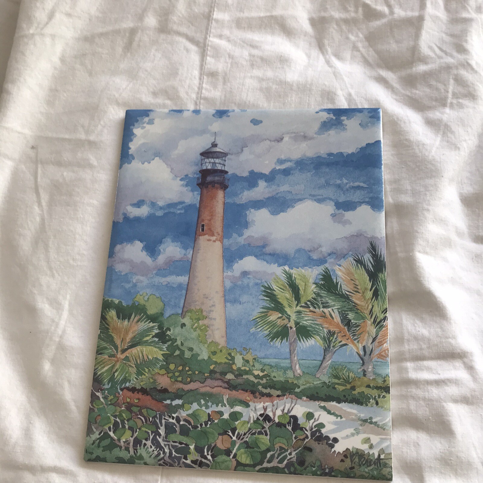 Tropical Ocean Lighthouse Accent & Decor Tile Art 6″x8″ Cactus Palm Trees SM62