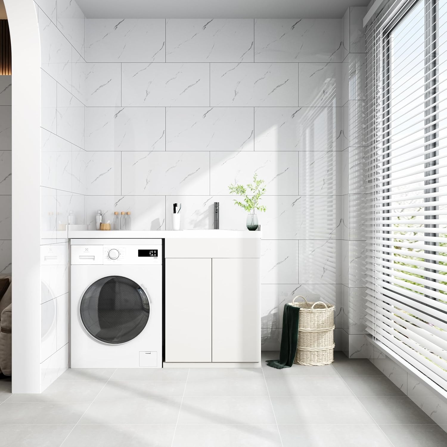 Peel and Stick Kitchen Tiles, 14Pcs 60x30cm Marble Look for Bathroom Living Room