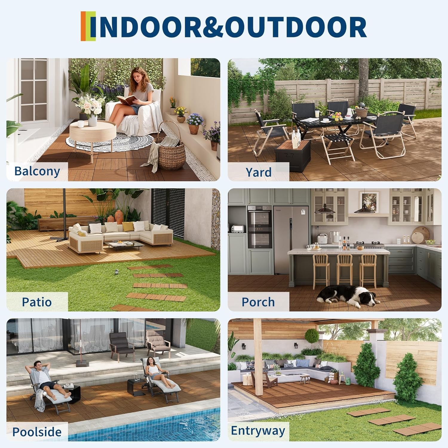 22 PCS 11.81″x11.81″ Acacia Wood Deck Tiles Interlocking Floor Tiles Waterproof