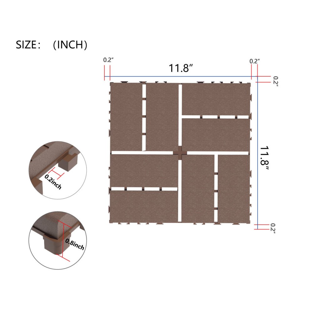 44 Pack 12″x12 Interlocking Patio Deck Tiles Waterproof Plastic Outdoor Flooring