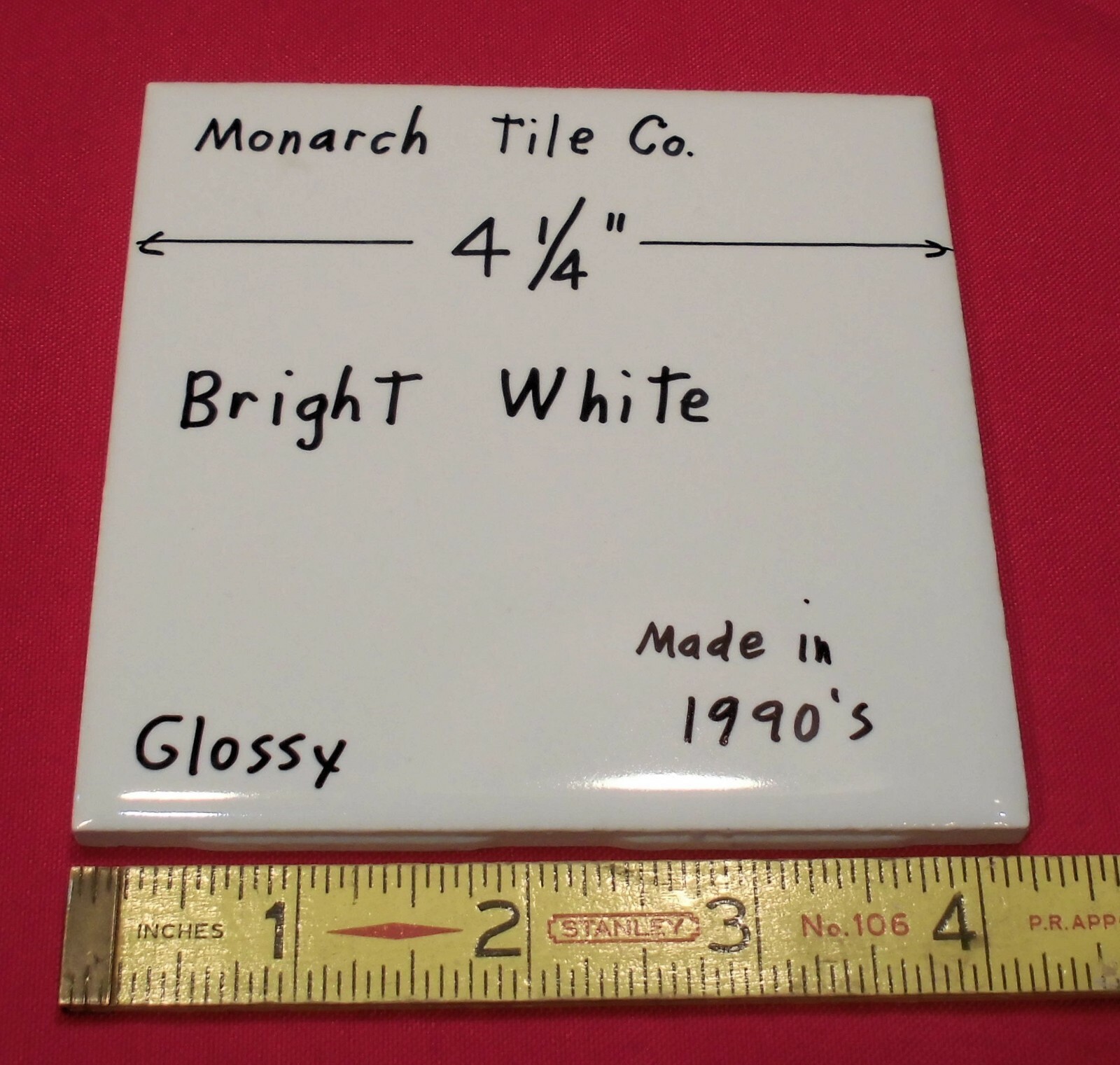1 pc. Bright White 4-1/4″ Glossy Ceramic Tile by Monarch Tile Co. USA New