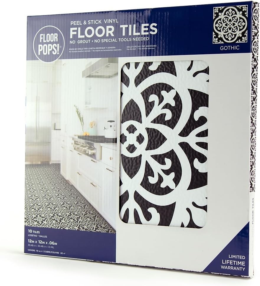 Black Gothic Peel & Stick Floor Tiles Waterproof Easy Install Patterned