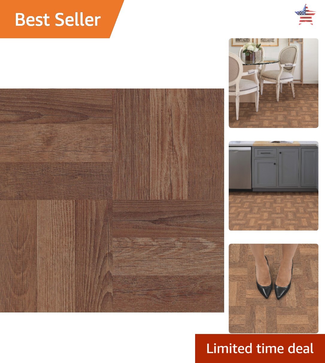 Peel & Stick Parquet Floor Tiles – Brown – Easy Installation, Water Resistant
