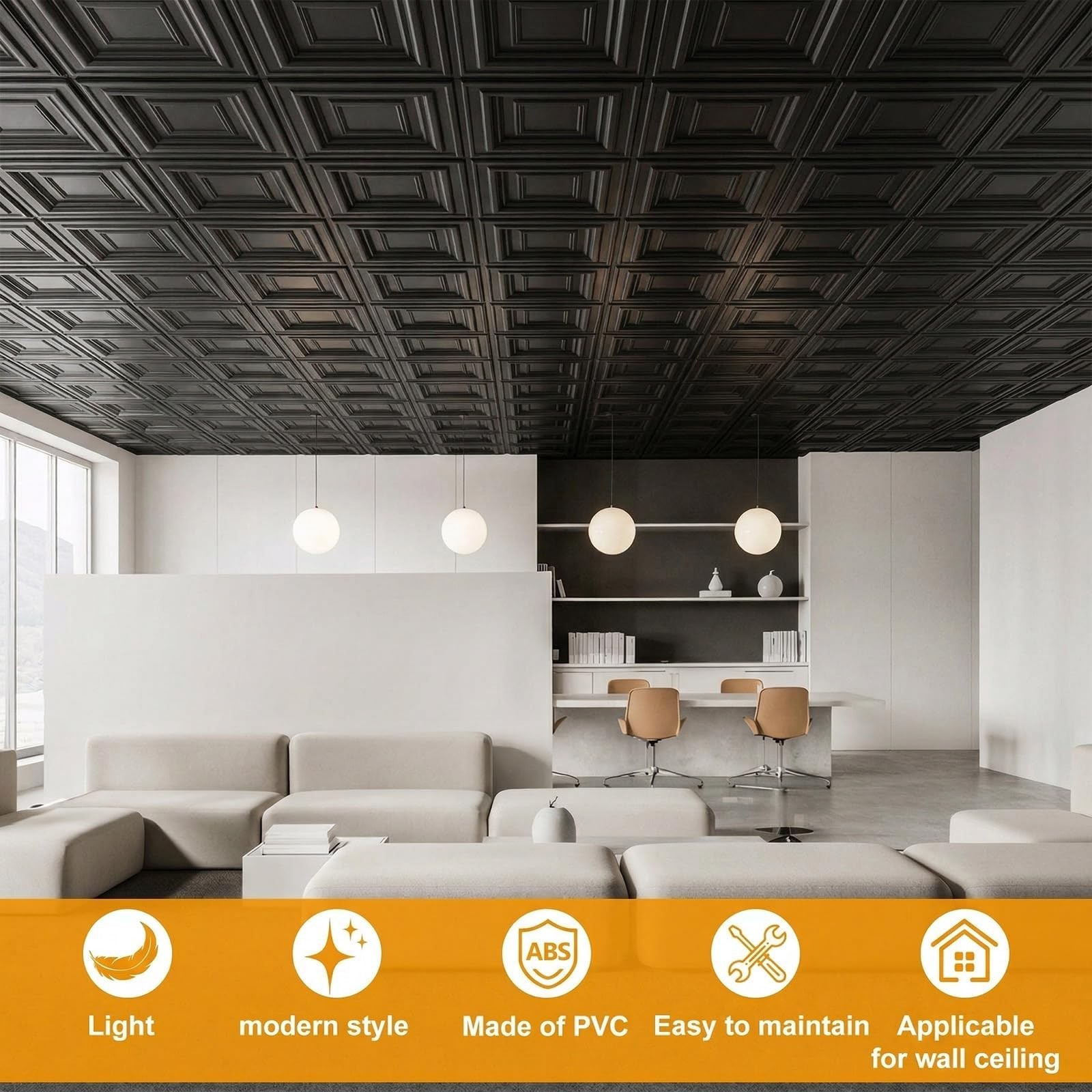 60 Pcs 12×12 Inch PVC Drop Ceiling Tiles – Cuttable, Paintable 3D Wall Panels –