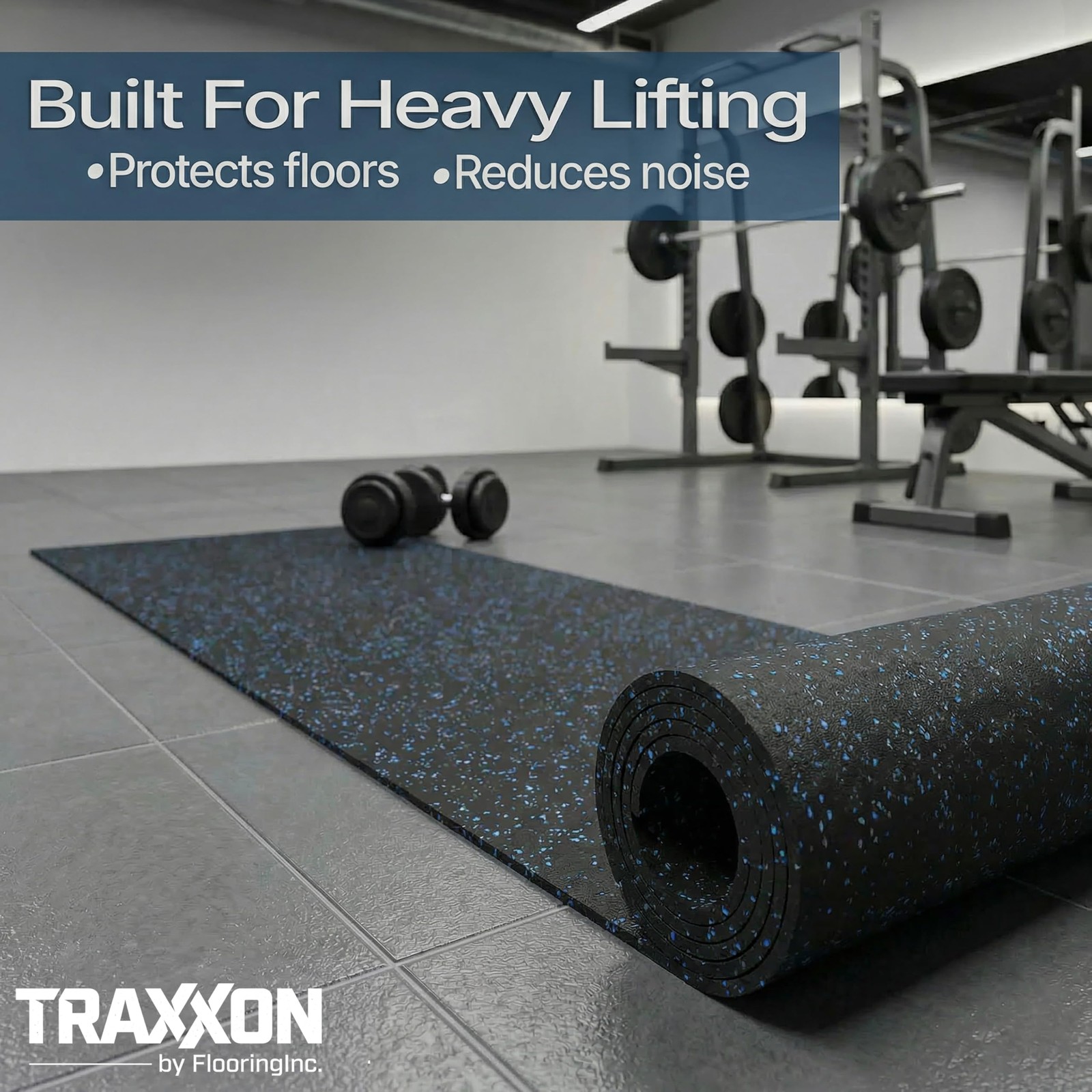 Traxxon by FlooringInc Rubber Gym Flooring Roll, Heavy Duty Recycled Rubber F…