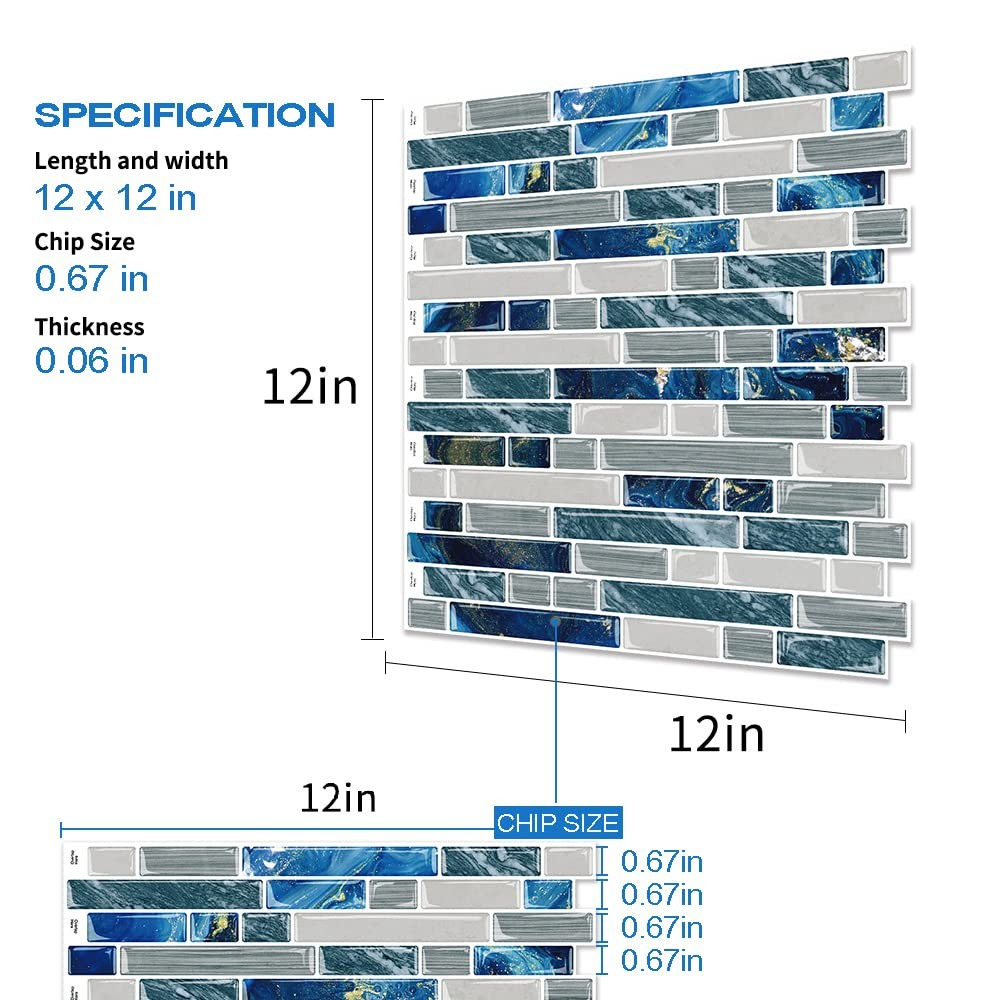 Azulejos Adhesivos Color Azul Para Cocina Y Bano Pack De 10 Calidad Pro