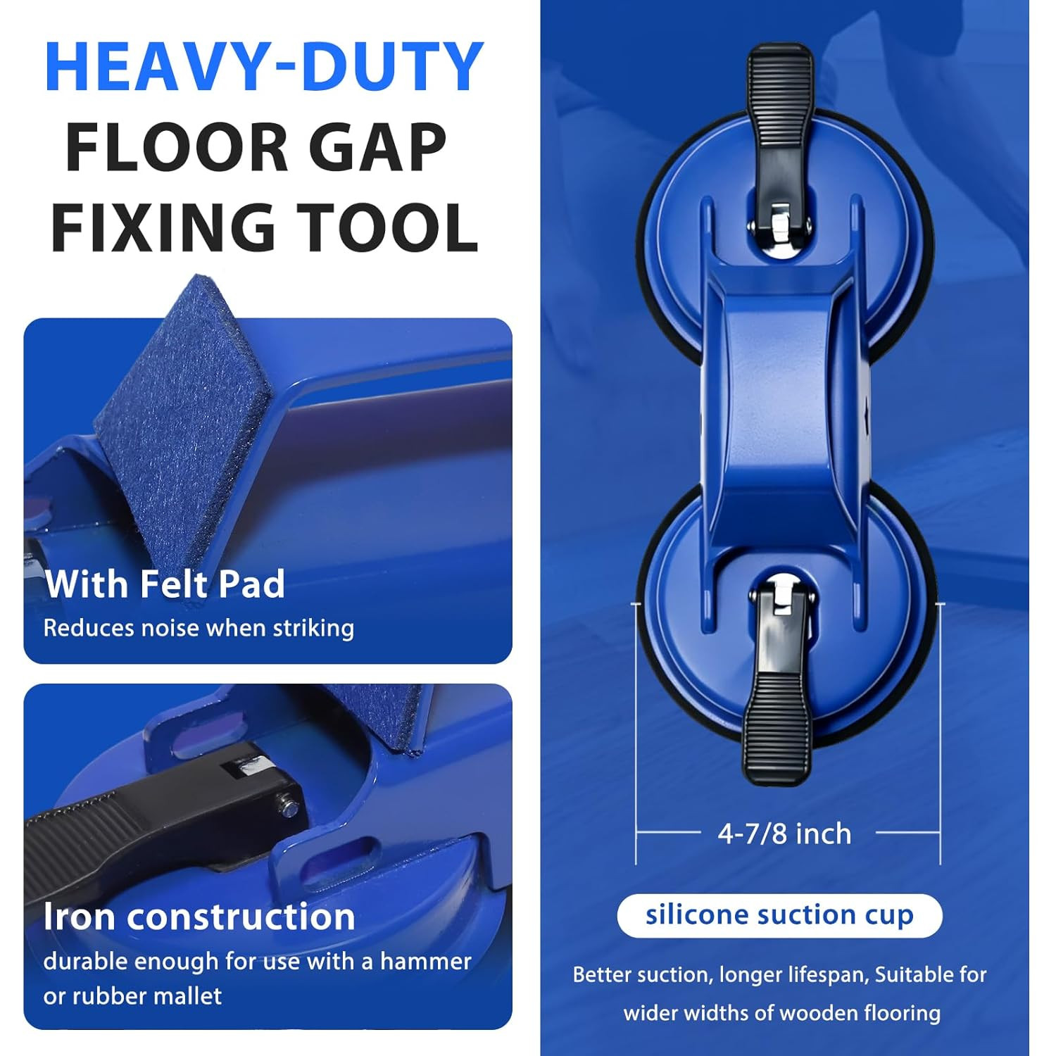 Heavy Duty Floor Gap Fixer Tool – 45° Striking Surface with Dual Suction Cup for