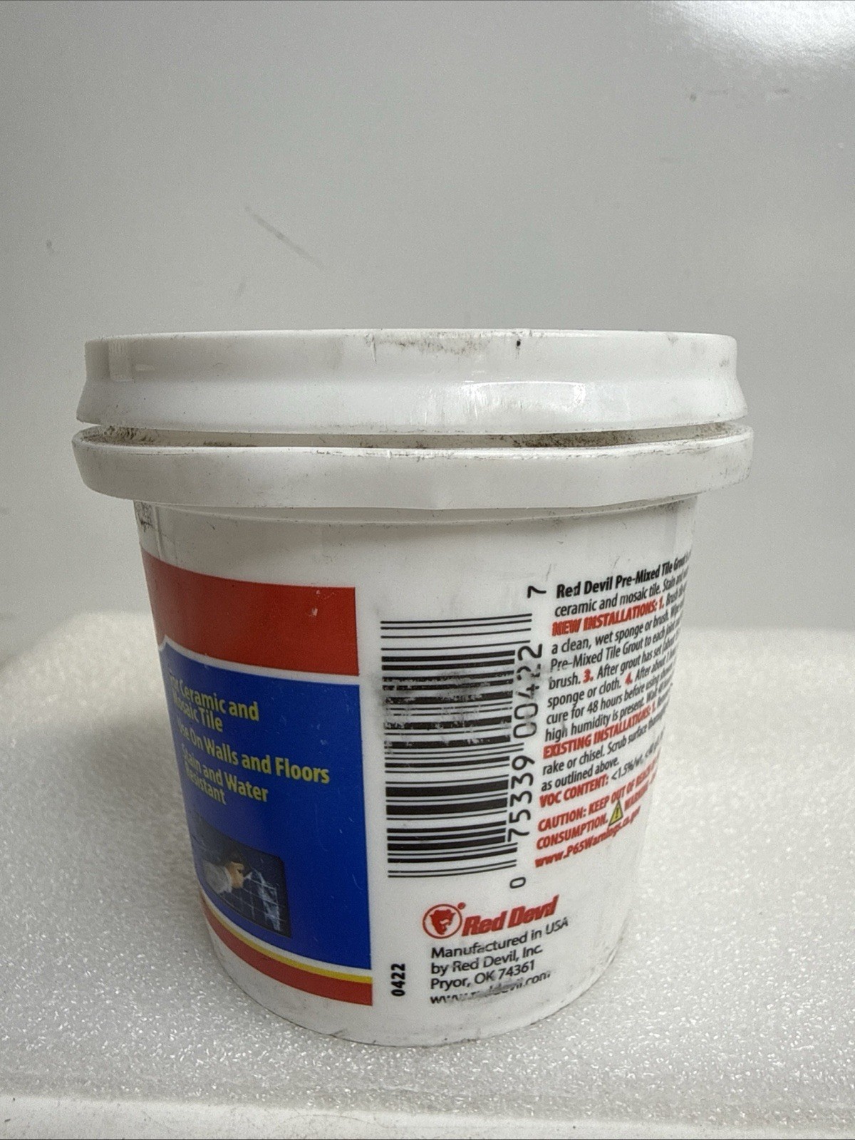 Red Devil 0422 Pre-Mixed Tile Grout, 1/2 Pint , White
