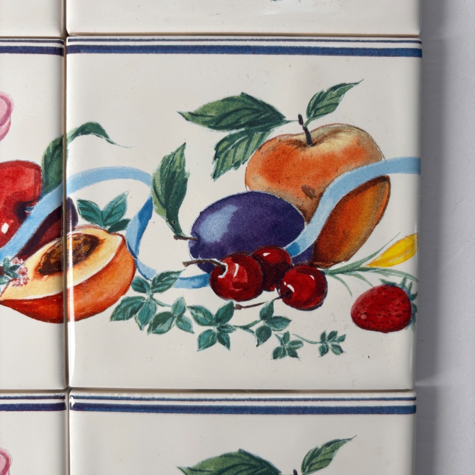 Fruit Ribbon Ceramic Tiles 4.5×4.5 Multicolor Mediterranean 9 Piece Set