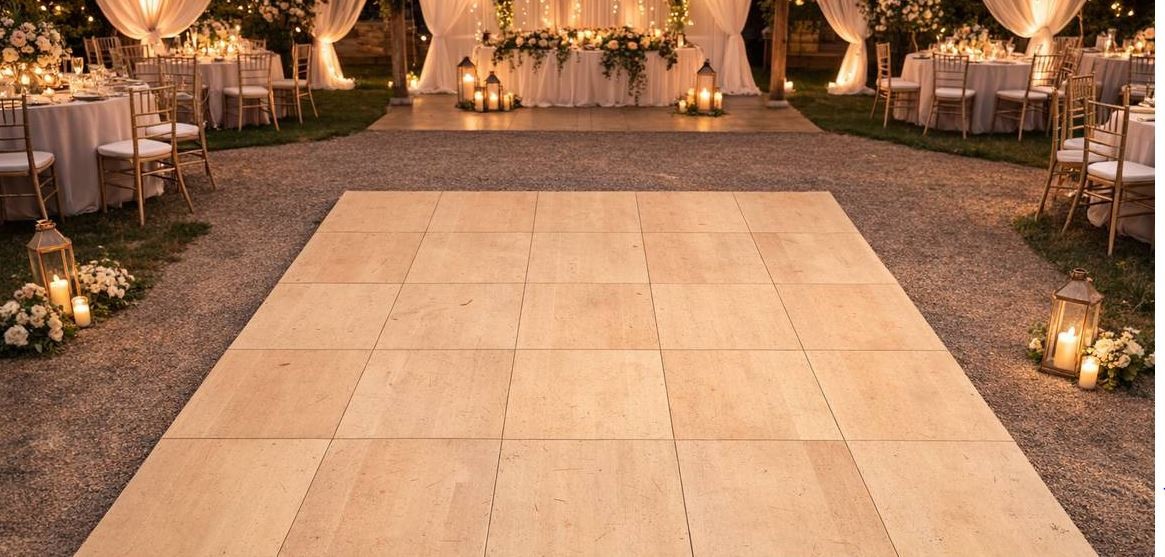 Modular Portable Dance Floor – 25 Panels (39” x 39” Each) 264 Sq Ft