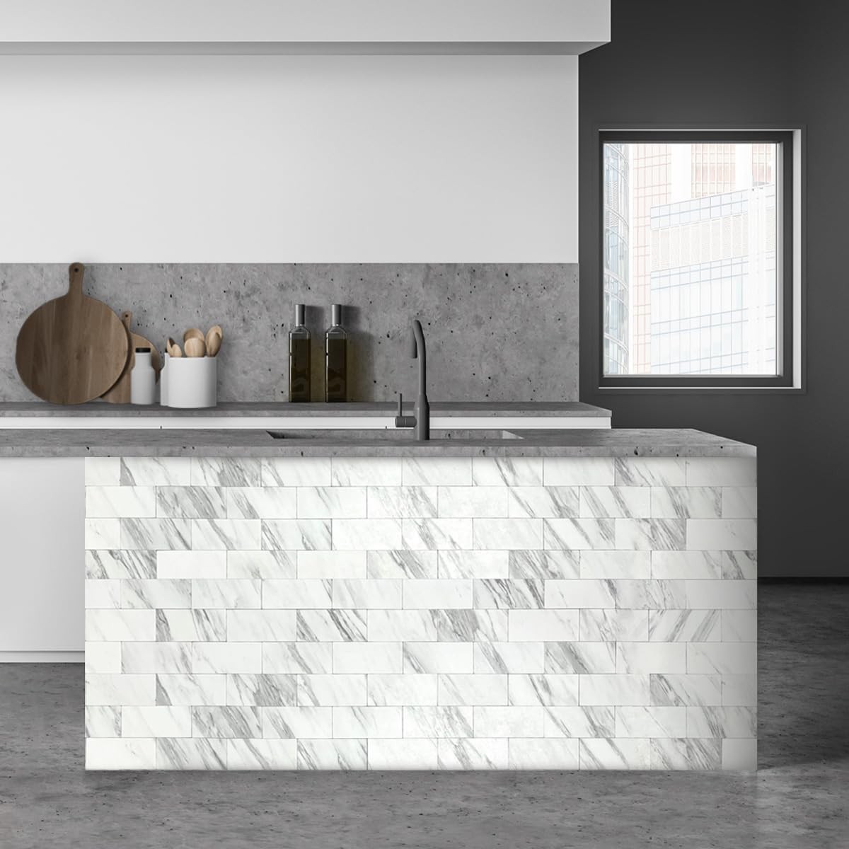 100-Piece White Marble Look Peel and Stick Backsplash Wall Tiles, 3″ x 6″ PVC…