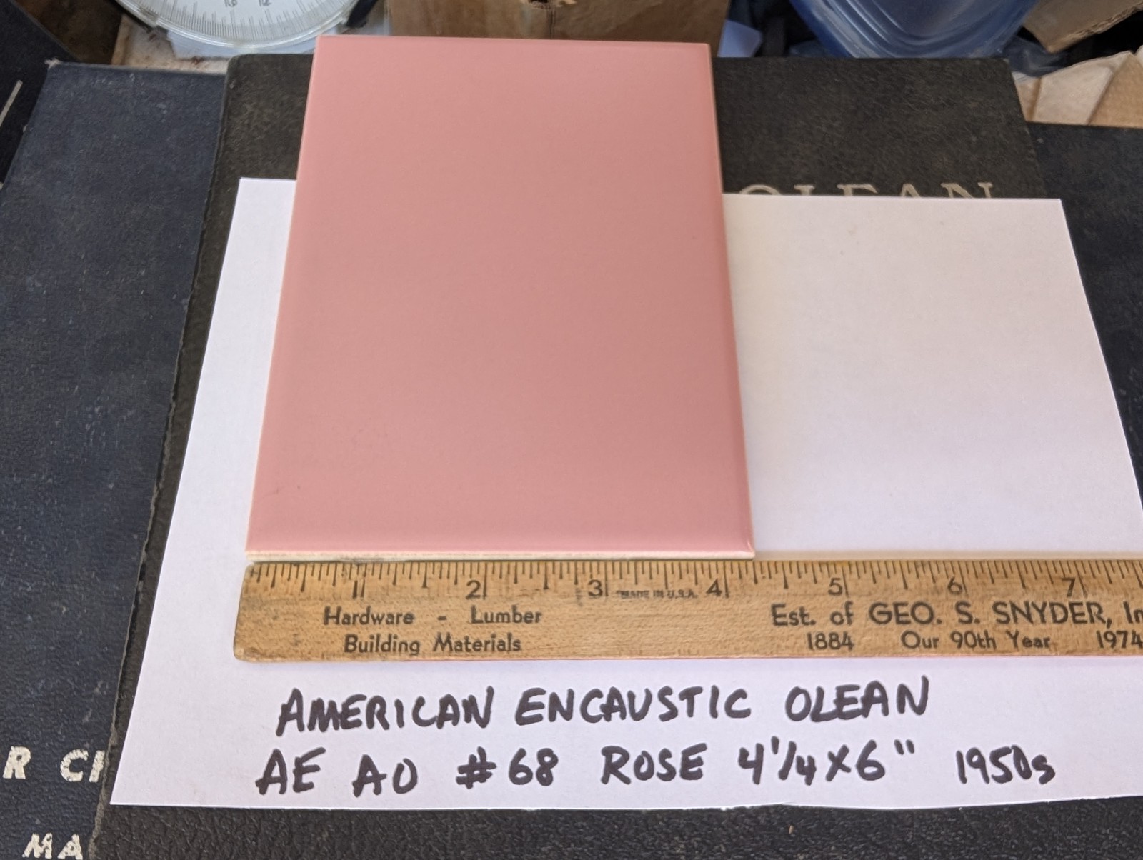 1 piece 4 1/4×6″ Ceramic Tile #68 Rose NOS American Encaustic Olean Tile 1950s