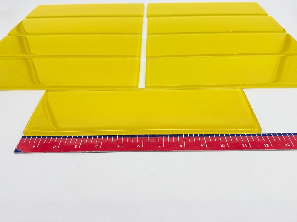 LOT of 9 Unused Yellow Glass 12″ X 4″ X 1/4″ Backsplash Subway Wall Tiles