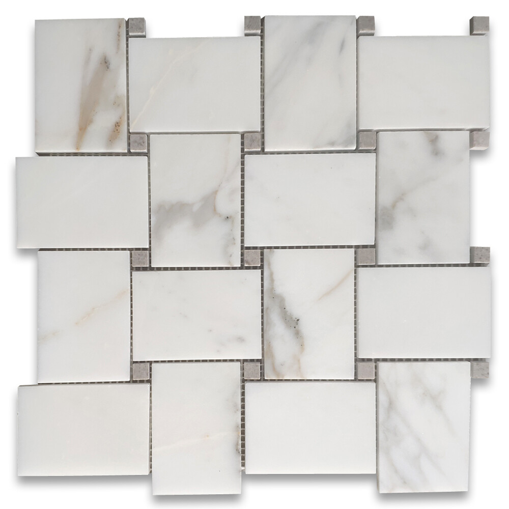 G663XH Calacatta Gold Marble Basketweave Mosaic Tile Cinderella Gray Honed