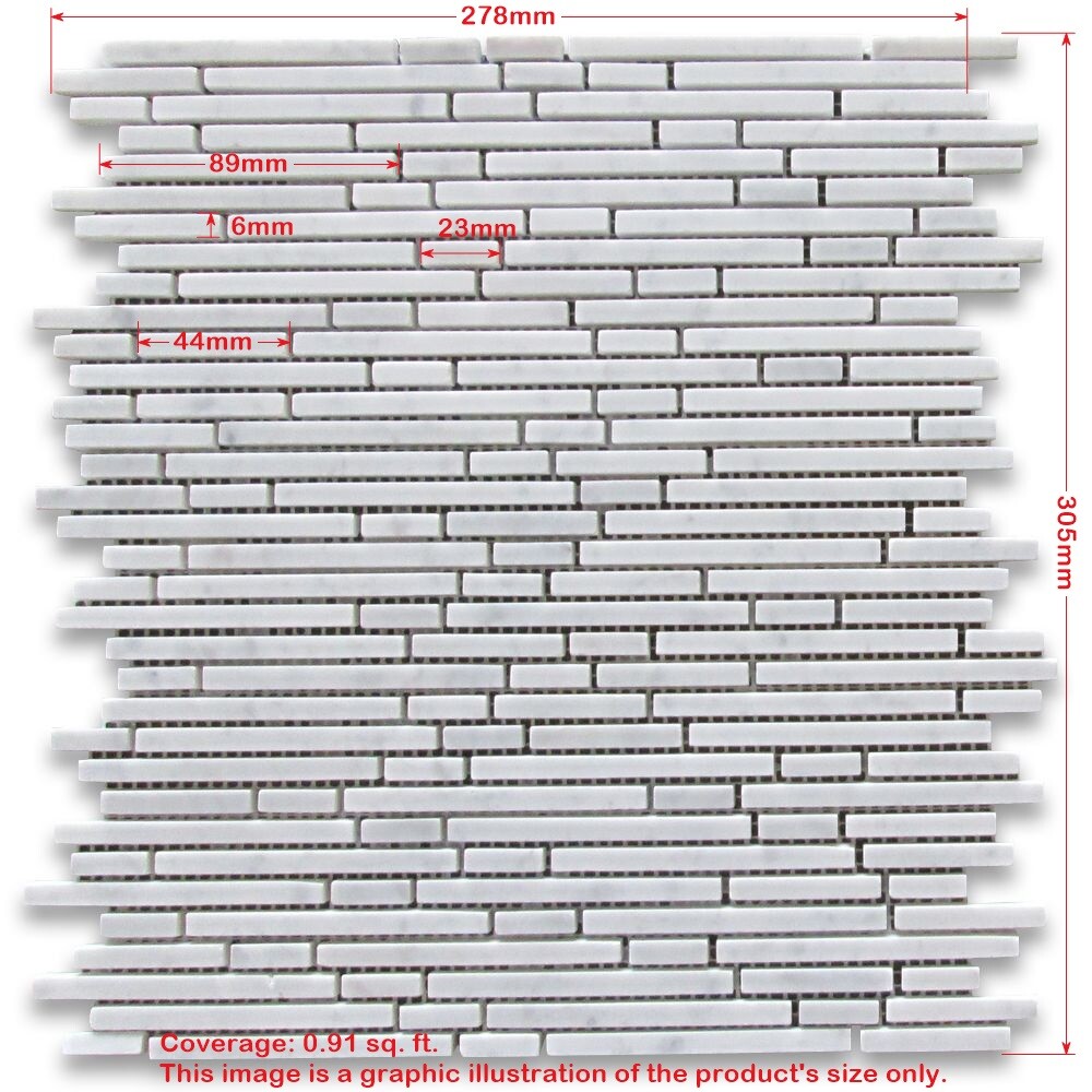 C79XH Carrara Marble Bamboo Random Strip Tile Heavy Rain Mosaic Honed Venato
