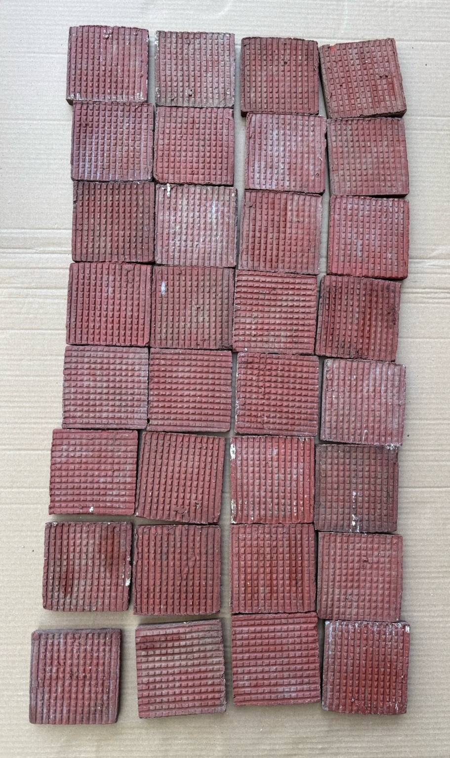 4 Vintage Hand Made Mottled Glazed Field Tile THICK 3 7/8″sq Set of 4 NOS #B
