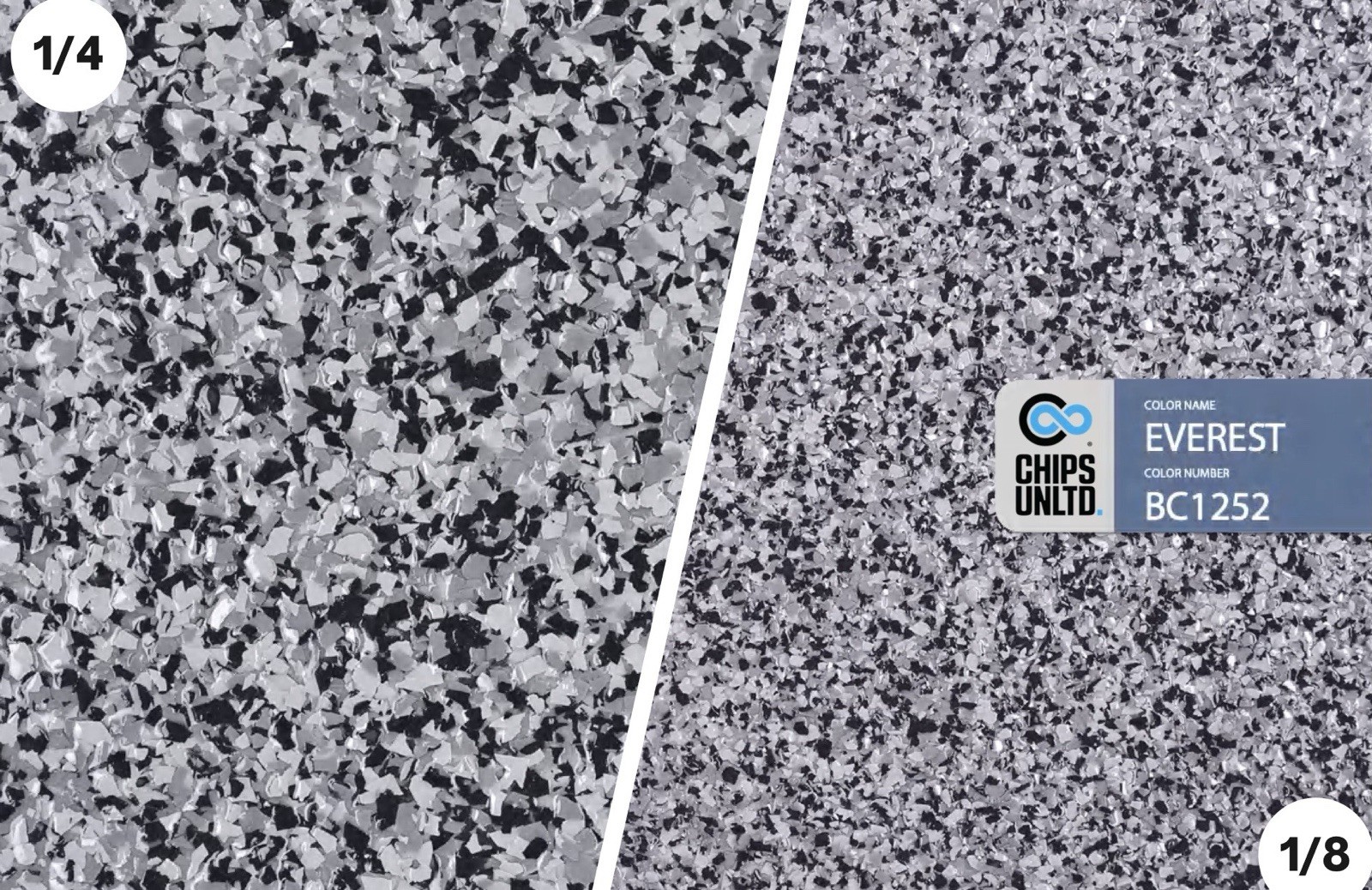 CHIPS FLAKES FOR EPOXY FLOORS DOMINO TUXEDO MIX 1/4” 25 Lb Box