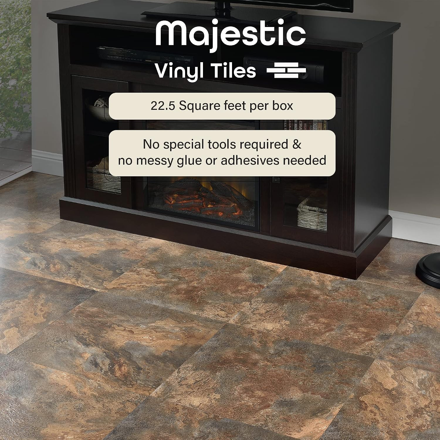 Majestic Peel and Stick Vinyl Floor Tiles 18×18 10 Pack Rustic Copper Slate