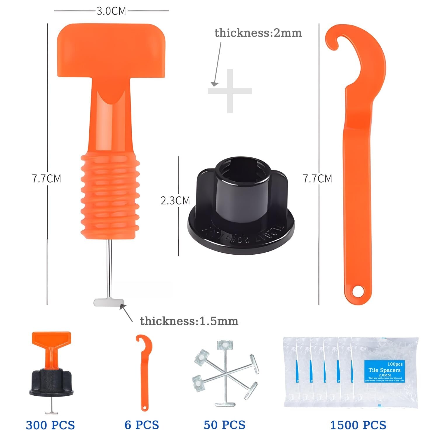 Tile Leveling System Kit,300pcs Reusable 1/16″ Tile Leveler Spacers+1500pcs C…