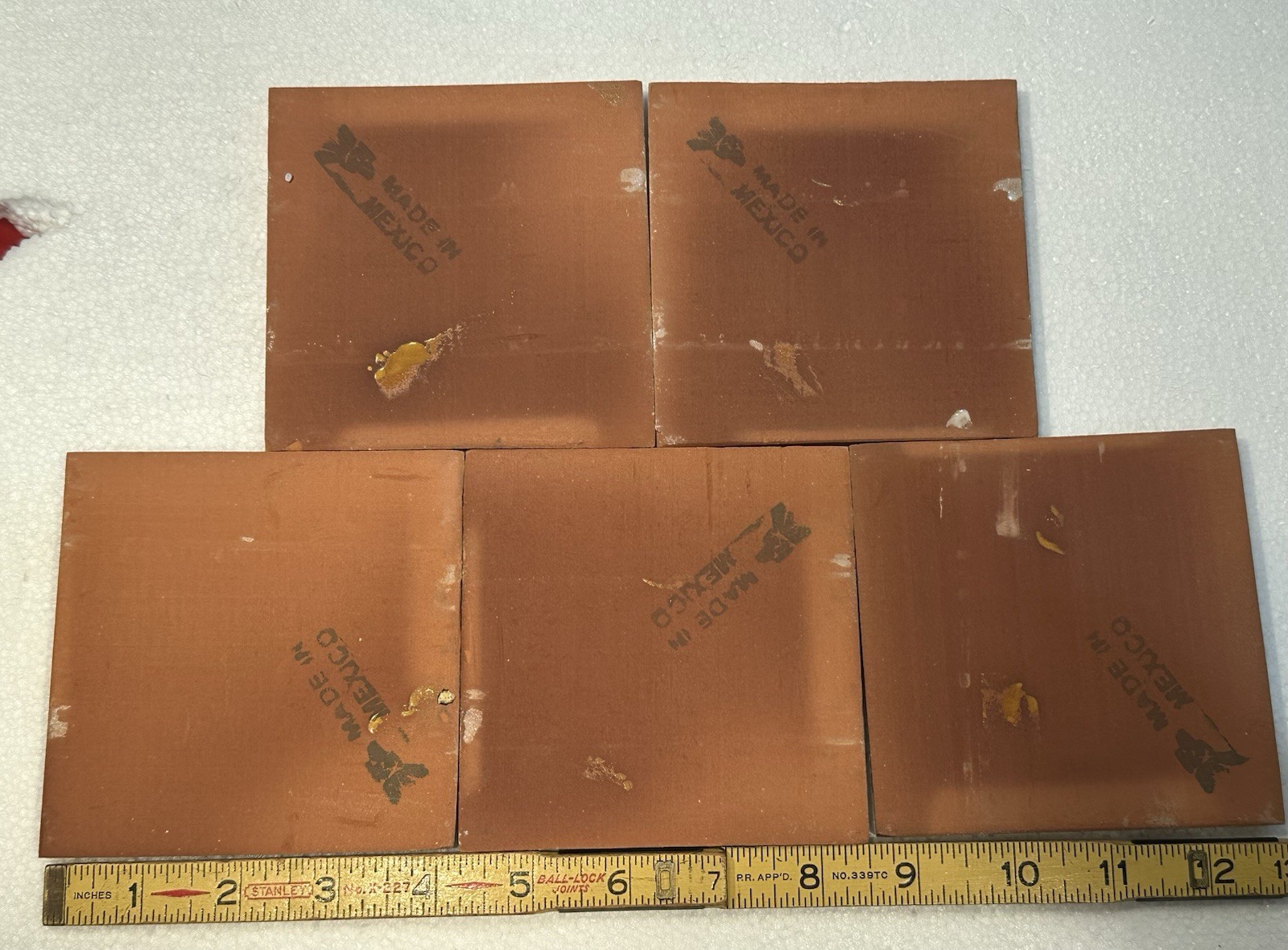 1 pc. Golden-Yellow: 4-1/4″ Hand-Made in Mexico, Glossy Red-Clay Ceramic Tile