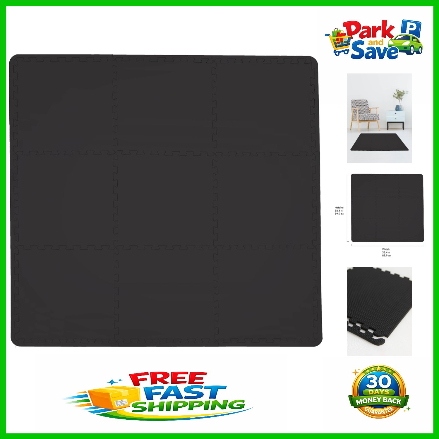 Durable 22-Piece Black Interlocking Foam Floor Tiles – Water-Resistant Coverage