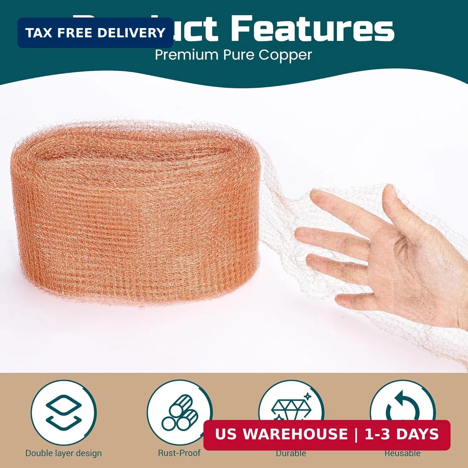 Copper Mesh Rodent Control, 4In X 30Ft Rustproof Pure Copper Mesh Roll for Slug