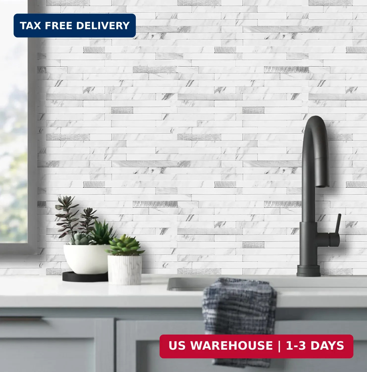 AULIGET 20 Sheets Faux Stone Peel and Stick Backsplash, White Marble Look PVC Wa