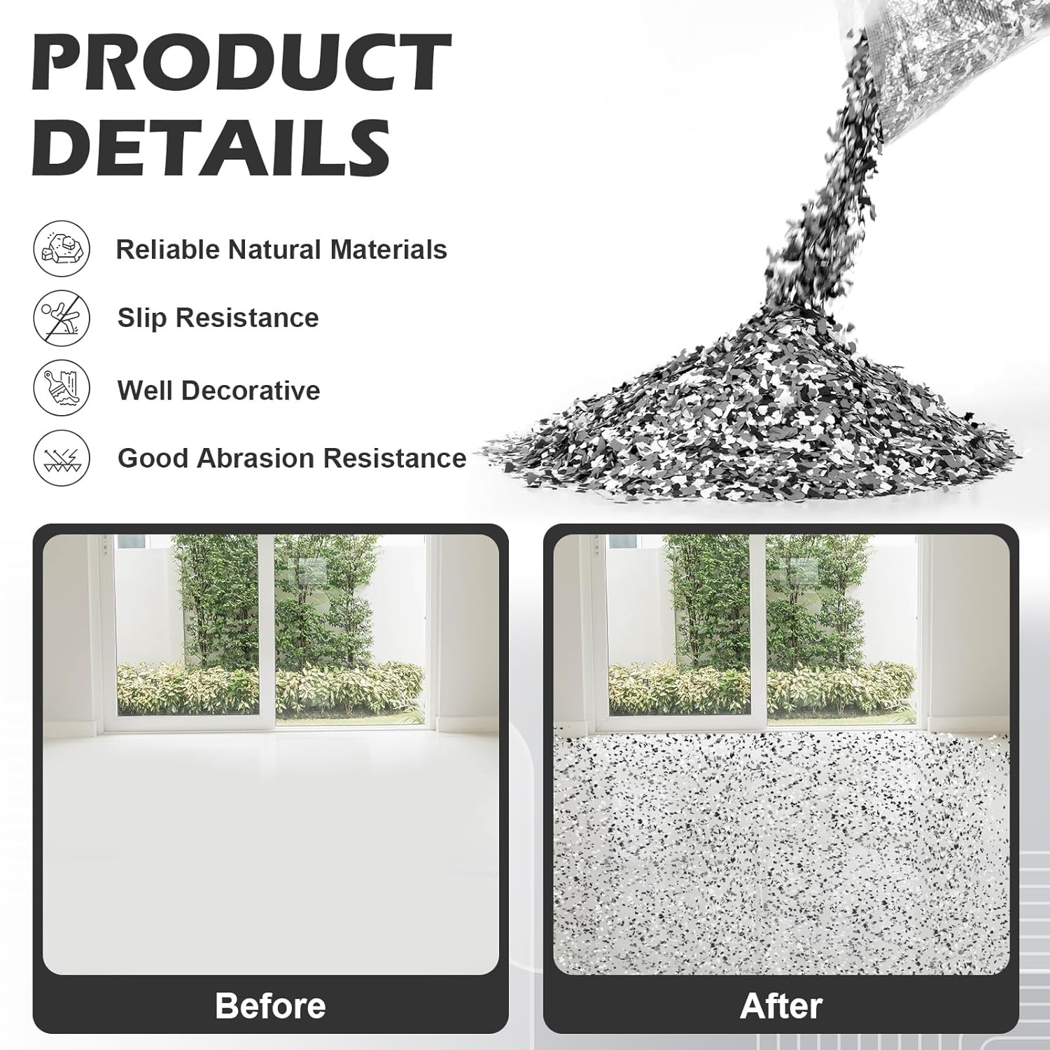 6lbs Epoxy Floor Flakes Black Gray White 3-5mm Blend Decorative Color Chips