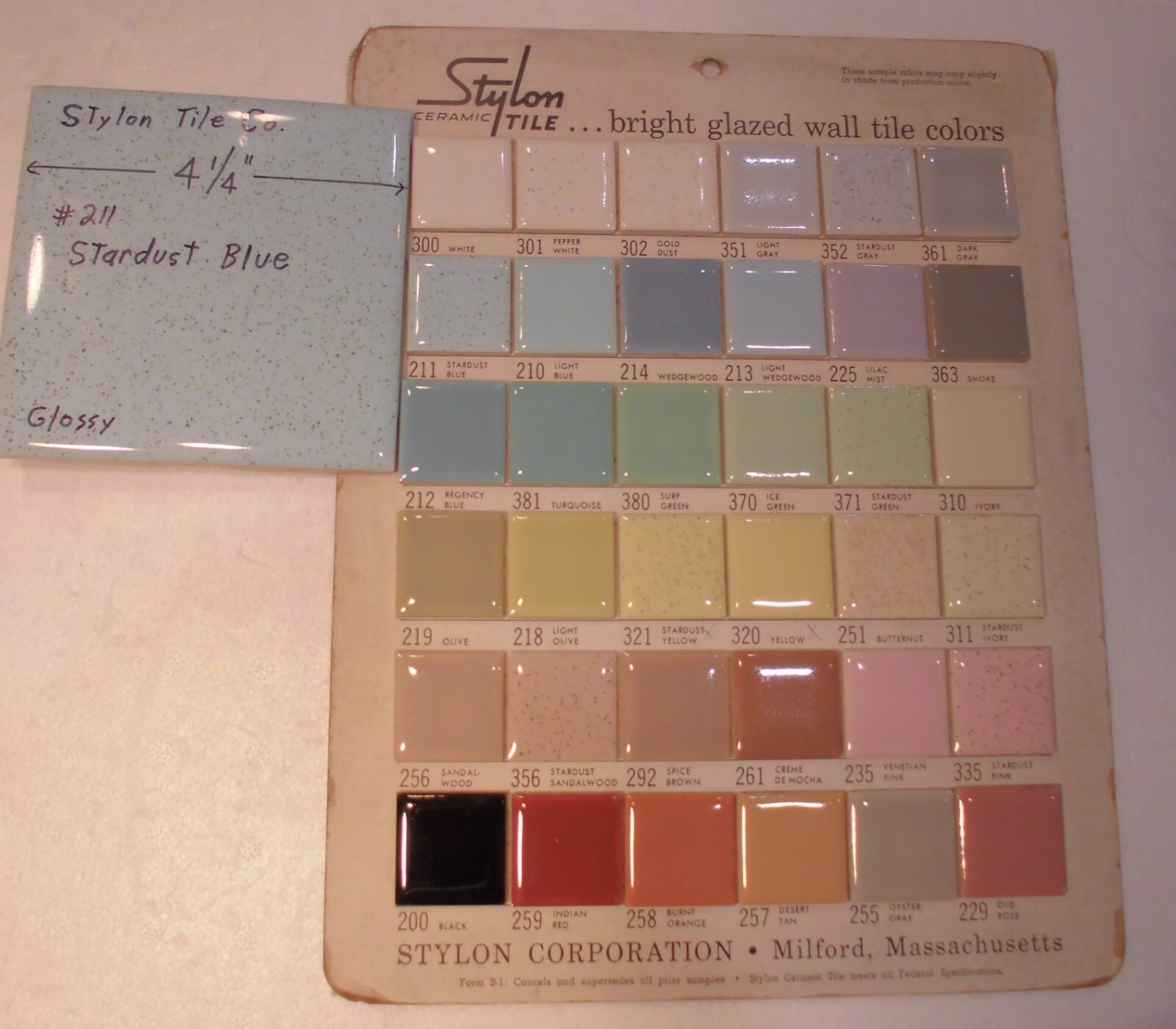 1 pc. Stardust Blue: 4-1/4″ Glossy Speckled Ceramic Tile by Stylon, Clean, Used