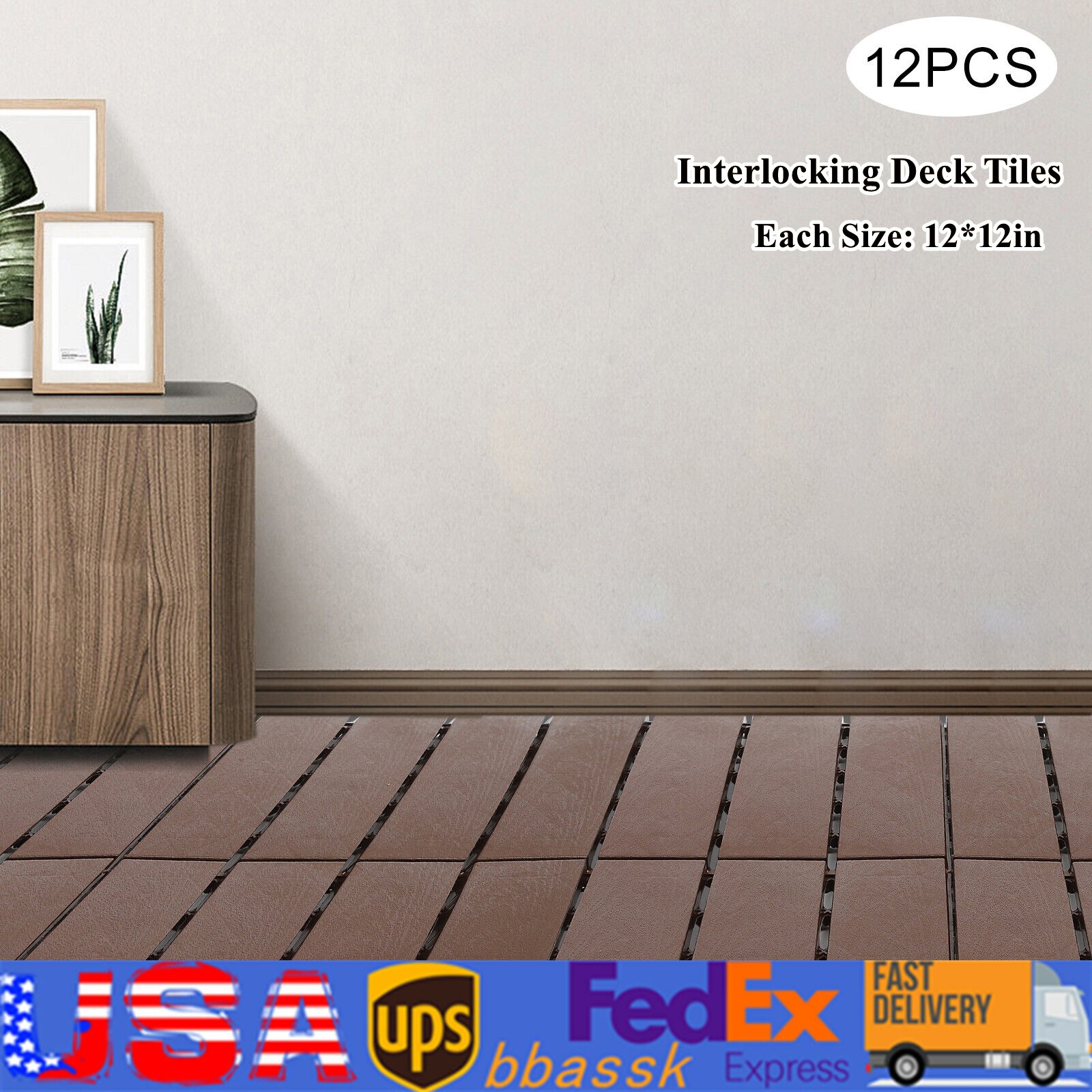 12 Pack Interlocking Deck Tiles Balcony Floor Tile 30*30cm/12*12inch Nonslip