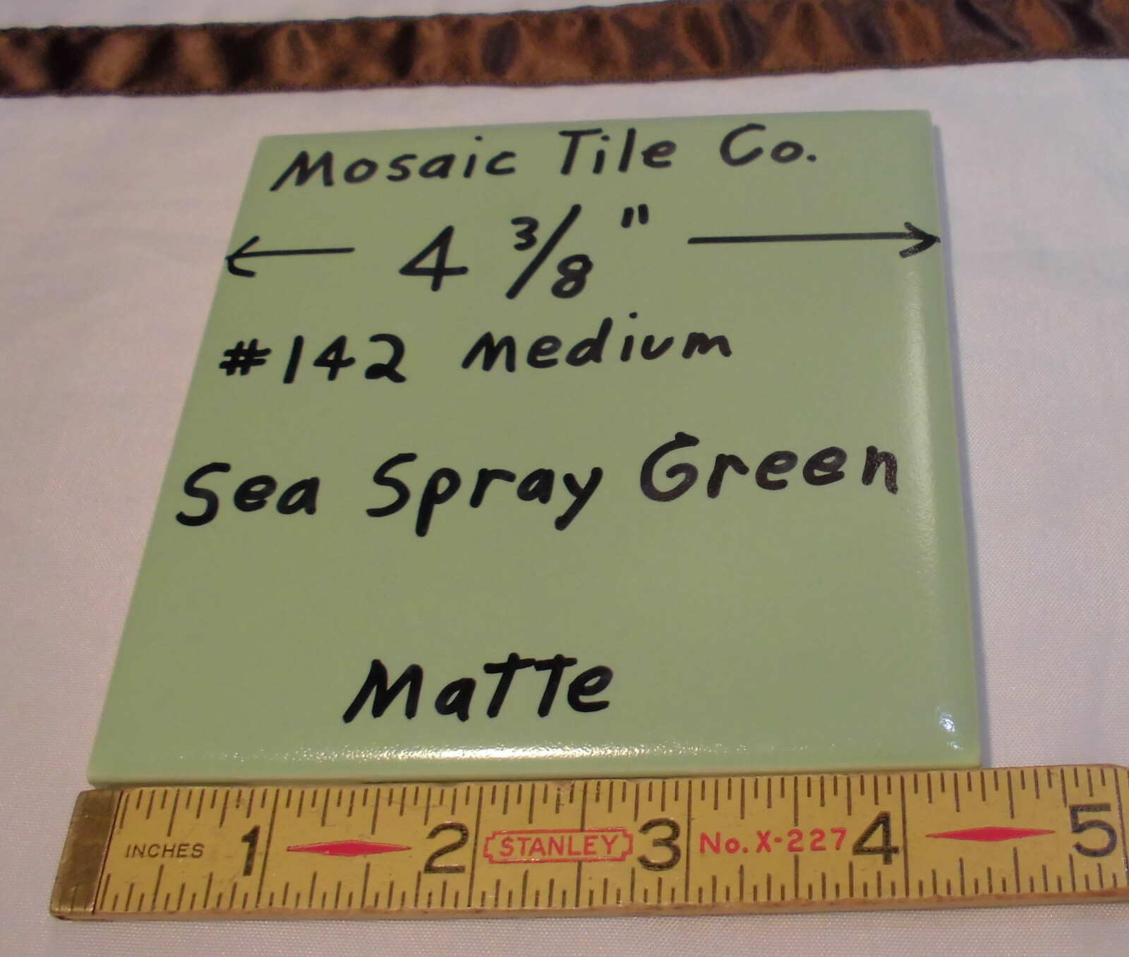 1 pc. *Sea Spray Medium Green* Matte Ceramic Tile 4-3/8″ by The Mosaic Co. NOS