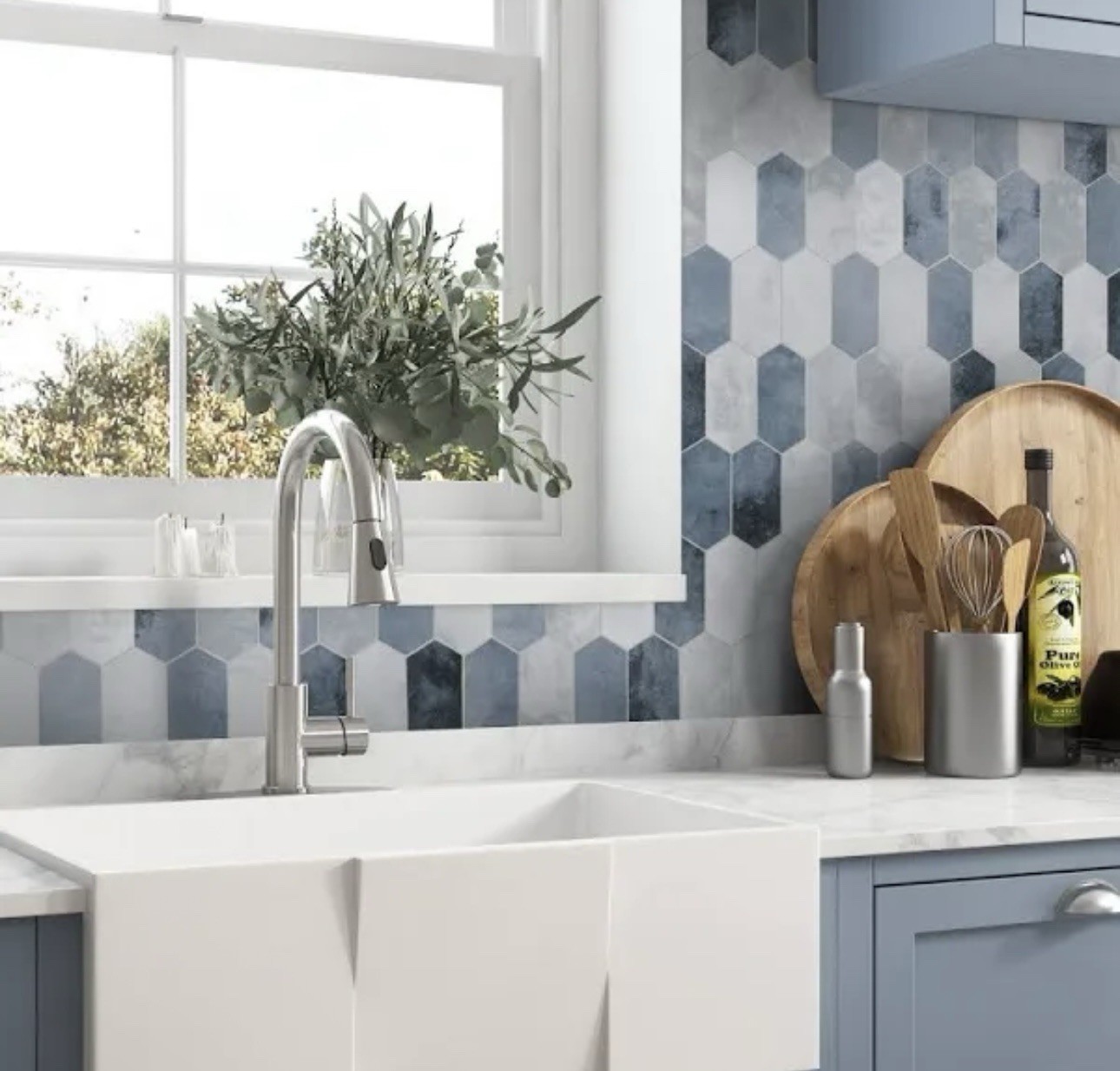 10-Sheet 12″x11.5″ Honeycomb Peel and Stick Backsplash Wall Mosaic Tile Blue