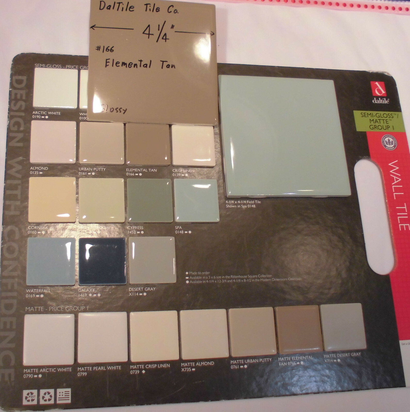 1 pc. Elemental Tan: Glossy Ceramic Tile by Daltile; 4-1/4″ Light Brown NEW