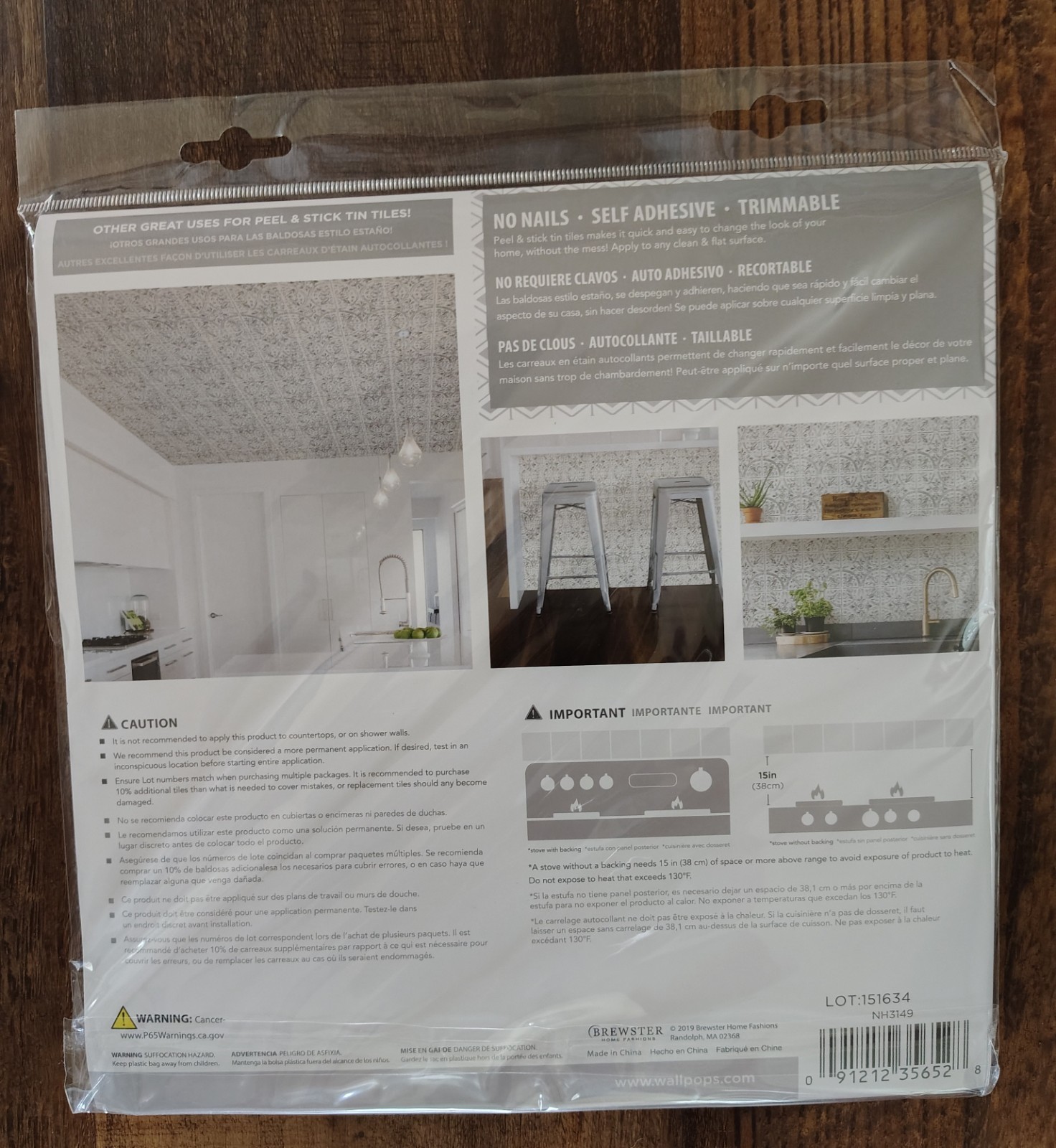 In Home Peel & Stick Tin Tiles Chelsea Antique White 10″ x 10″ 4 Tiles~NEW 2 PK