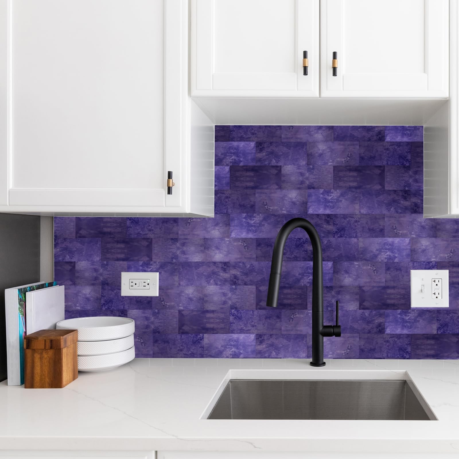 100 Sheets Metallic Peel and Stick Backsplash Tiles, 3″x6″ Vibrant Layered-Co…