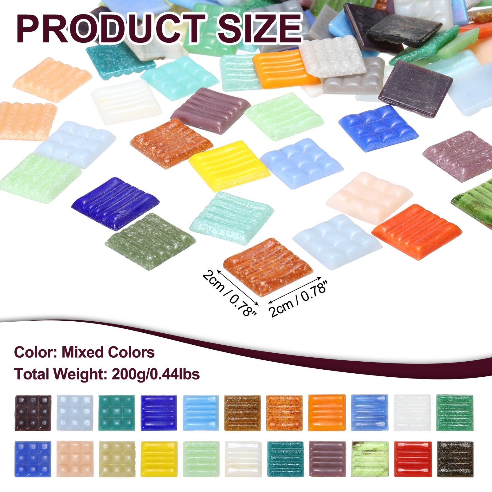 0.44LB Quartz Mosaic Tiles for Crafts Bulk, 3/4″ Square Mosaic, Mixed Colors