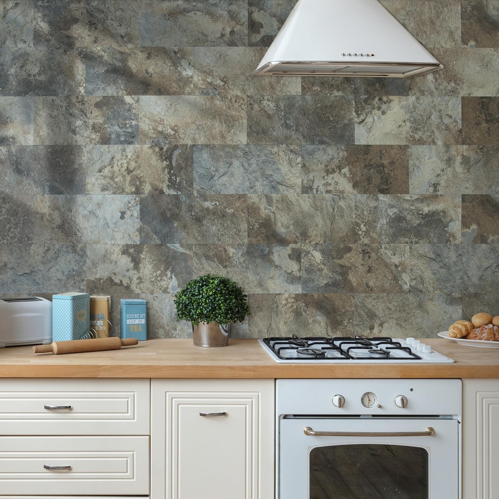 20-Piece Beige & Brown Slate Peel and Stick Backsplash Wall Tiles, 6″ x 12″ P…