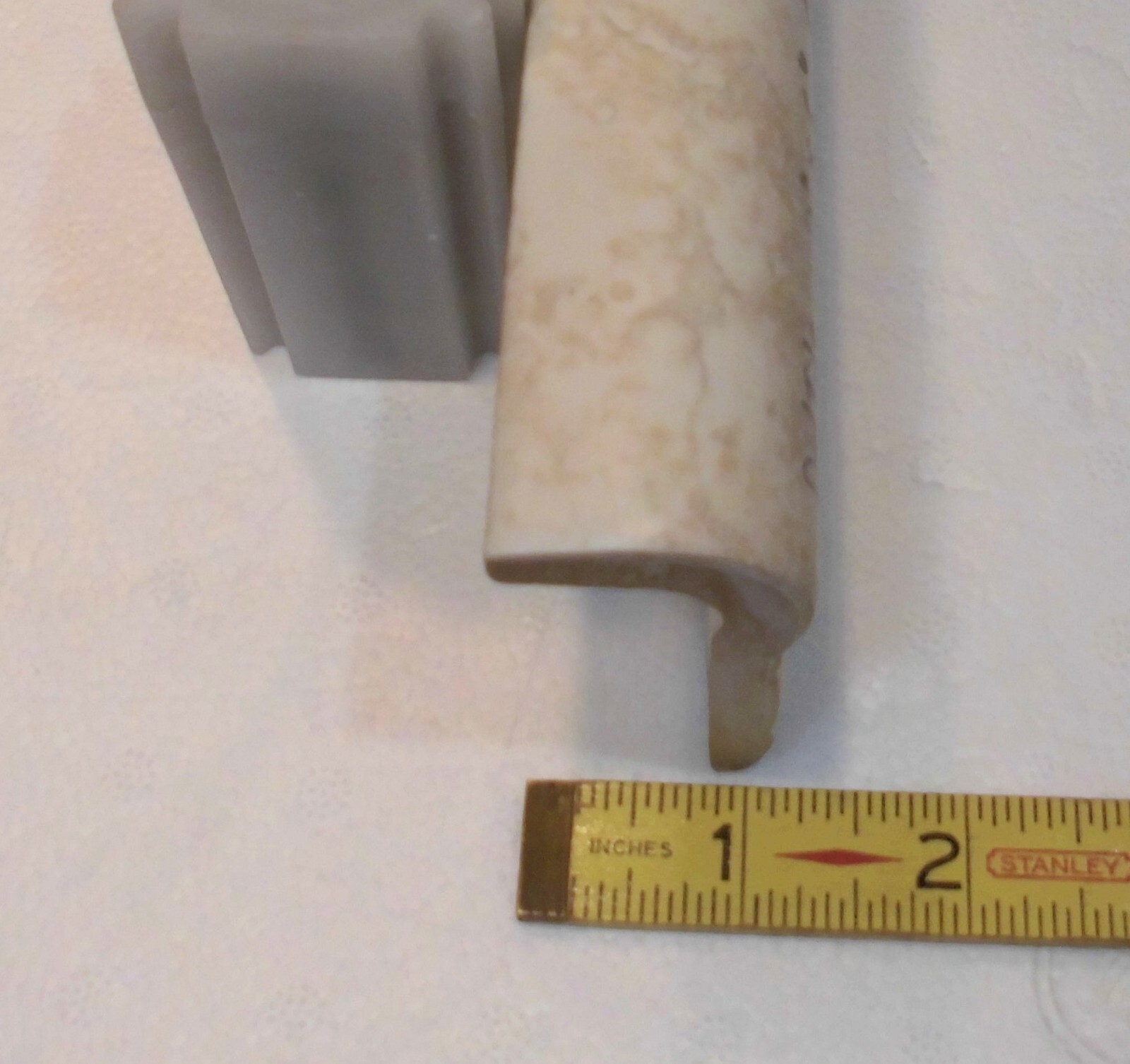 1 pc. Daltile: White Linen + Brown: V Cap Ceramic Trim Tile: Countertop-Edging
