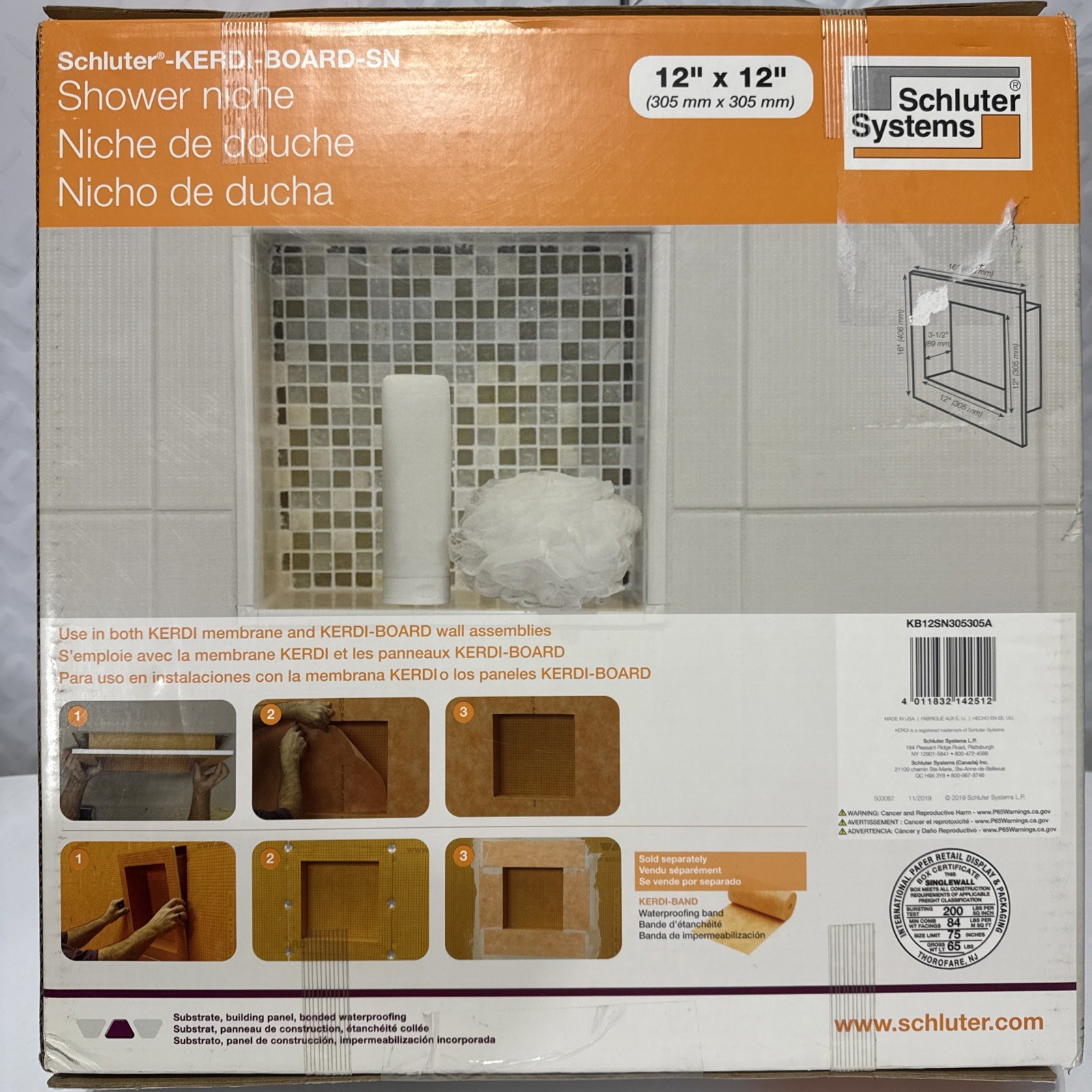 Schluter Systems Kerdi-Board-SN 12-in x 12-in Shower Niche KB12SN305305A