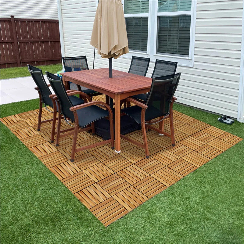 Acacia Wood Interlocking Deck Tiles for Indoor and Outdoor (Set of 27) Snap In