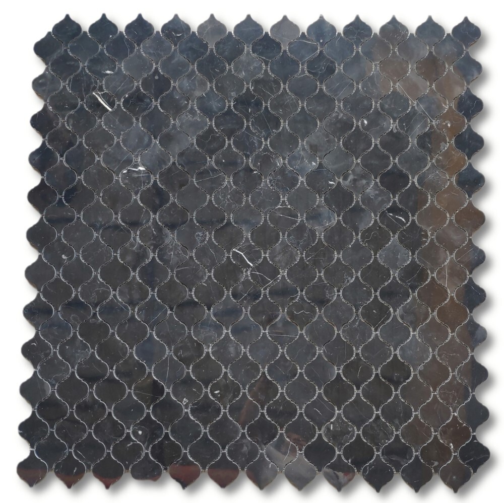 N892XP Nero Marquina Black Marble Arabesque Baroque Lantern Tile Polished
