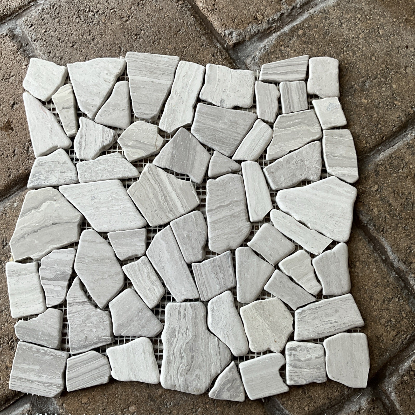 White Wood Limestone Mosaic Pebble Stone Tile Mesh Mounted. 1.5 Sq Ft