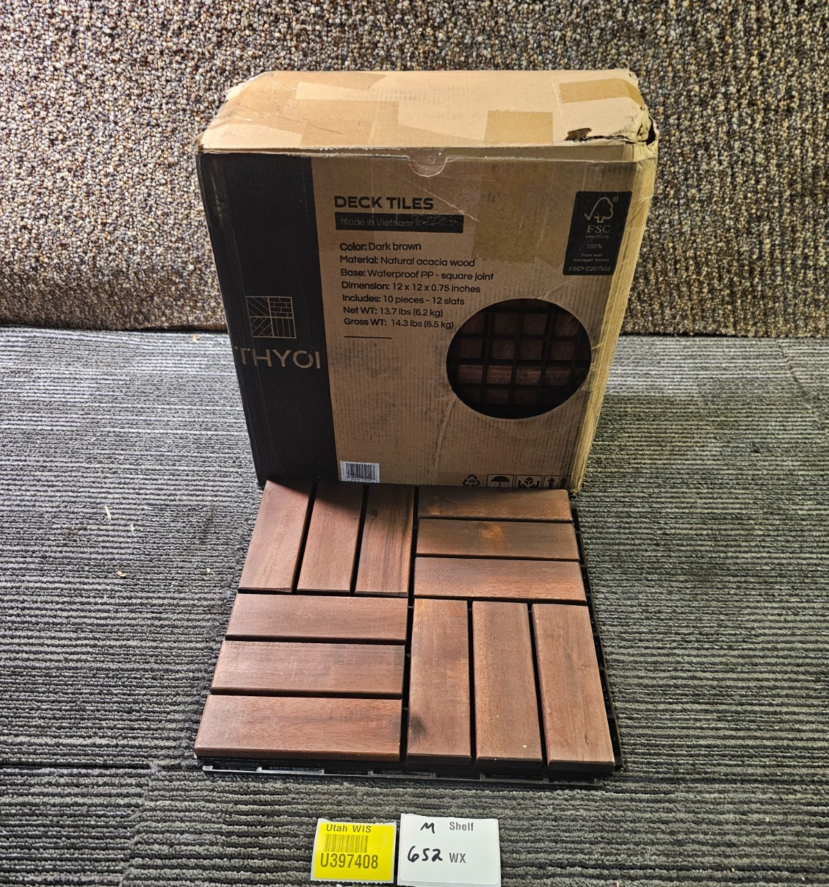 (QTY 10) THYOI Deck Tiles, Patio Flooring 12″ x 12″ Waterproof Acacia Wood Tiles