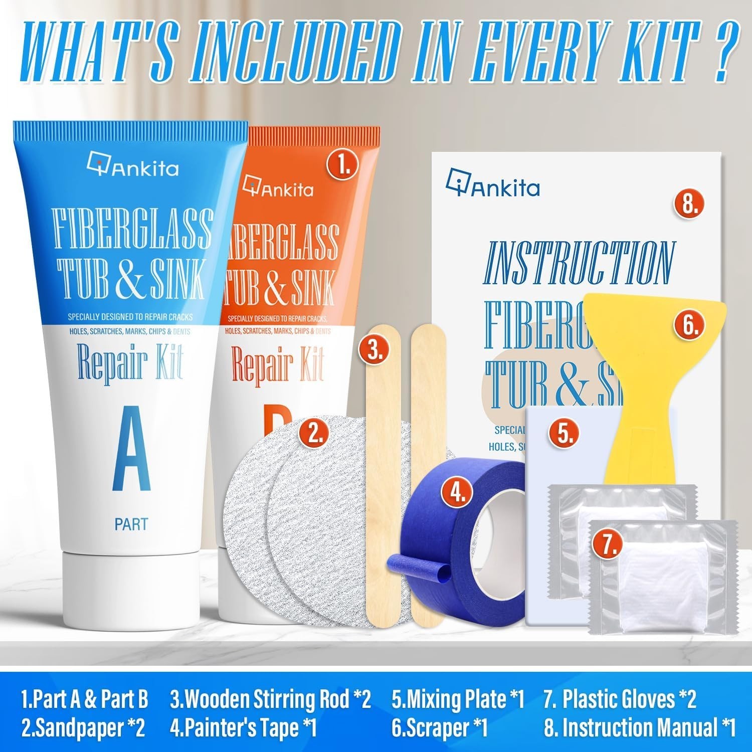 Tub Repair Kit White Tub Chip and Bathtub Repair Kit for Crack, Chips, Scratches