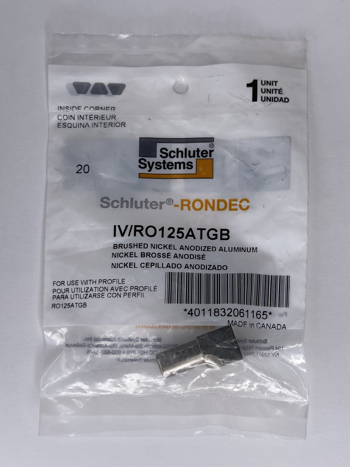Schluter IV/RO125ATGB Rondec In Corner 1/2″ Alum Brush Nickel x1