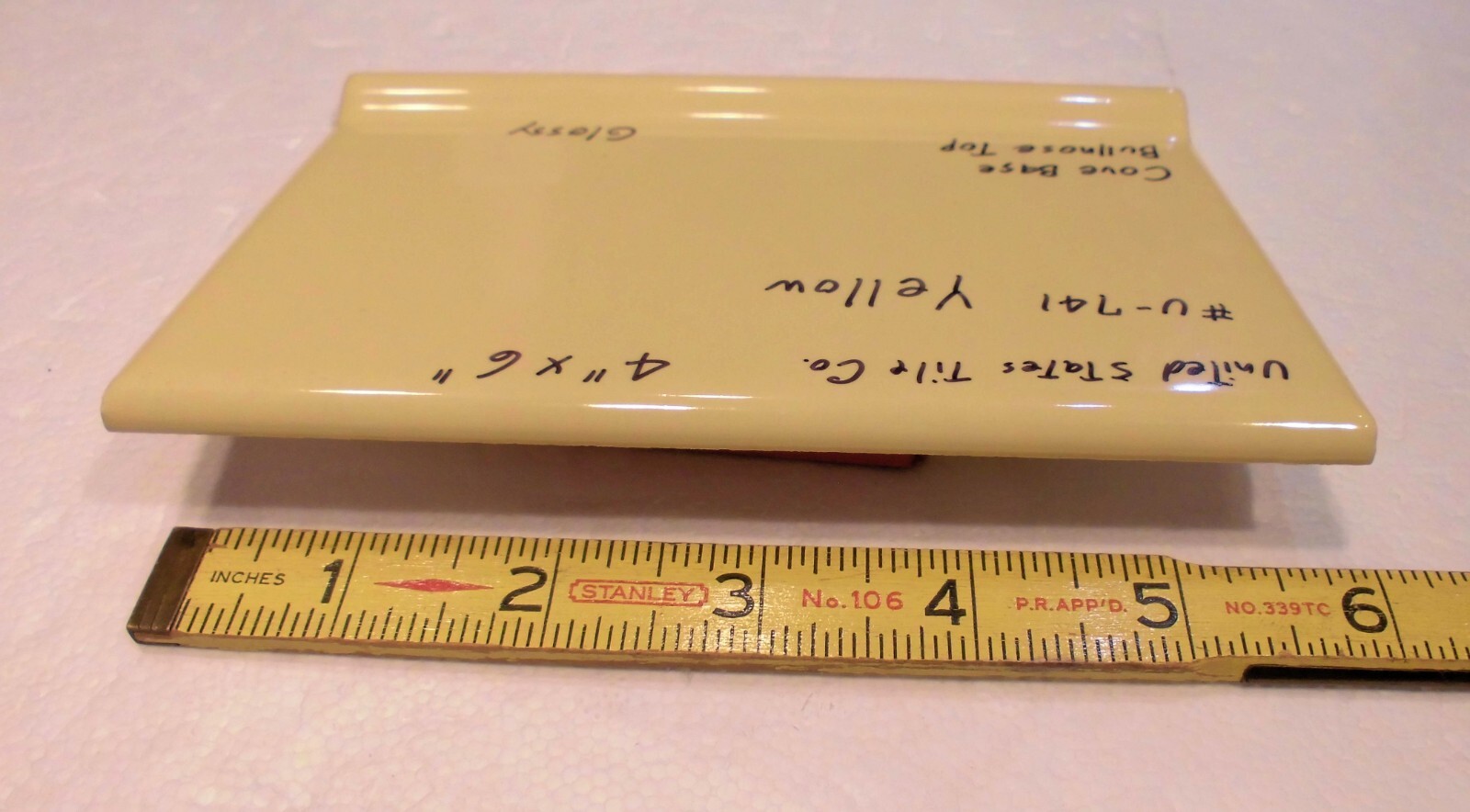1 pc. Bright Yellow: Cove Base Ceramic Tile: Bullnose Top, Glossy 4″ X 6″ NEW