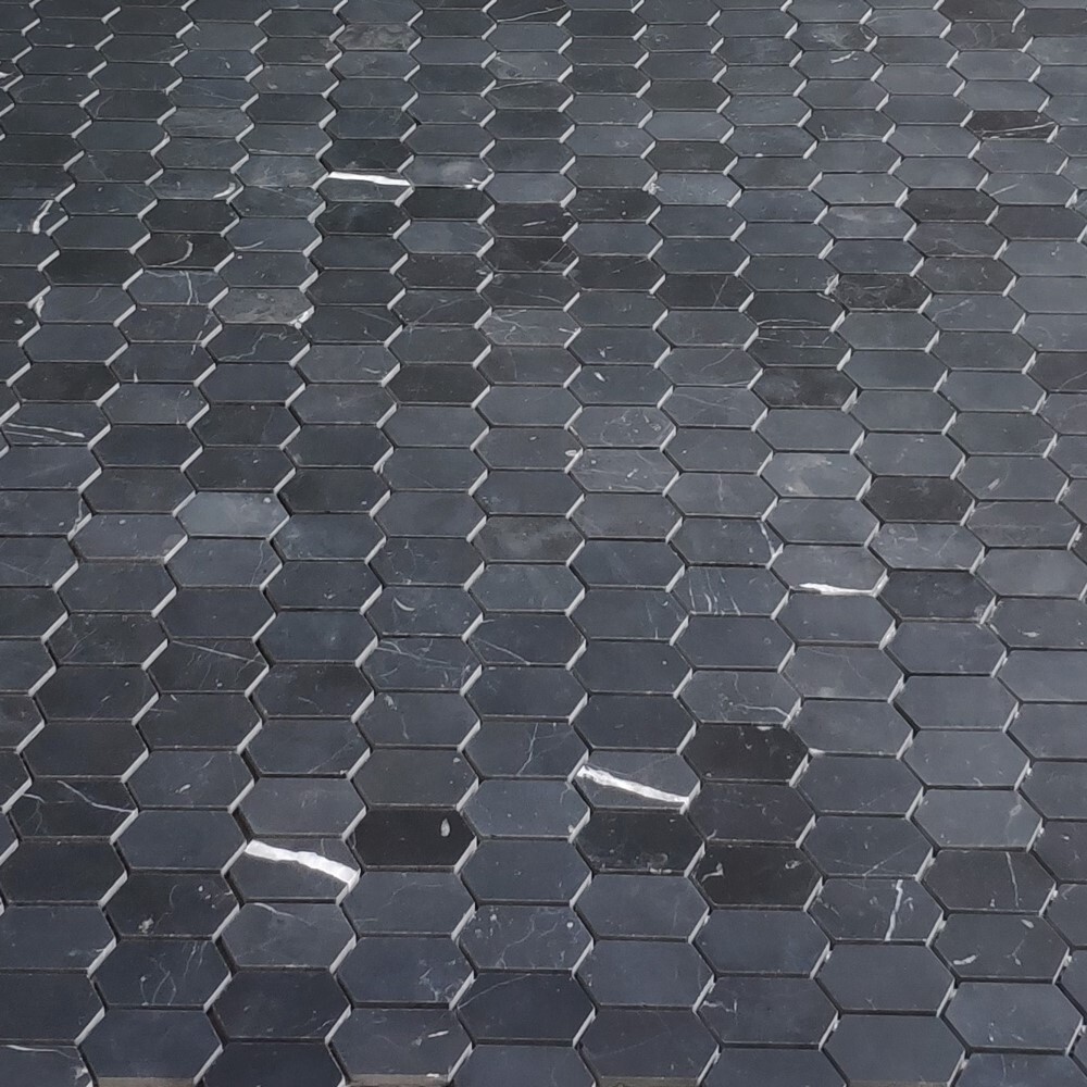 N30AXH Nero Marquina Black Marble Constellation Hexagon Mosaic Tile Honed