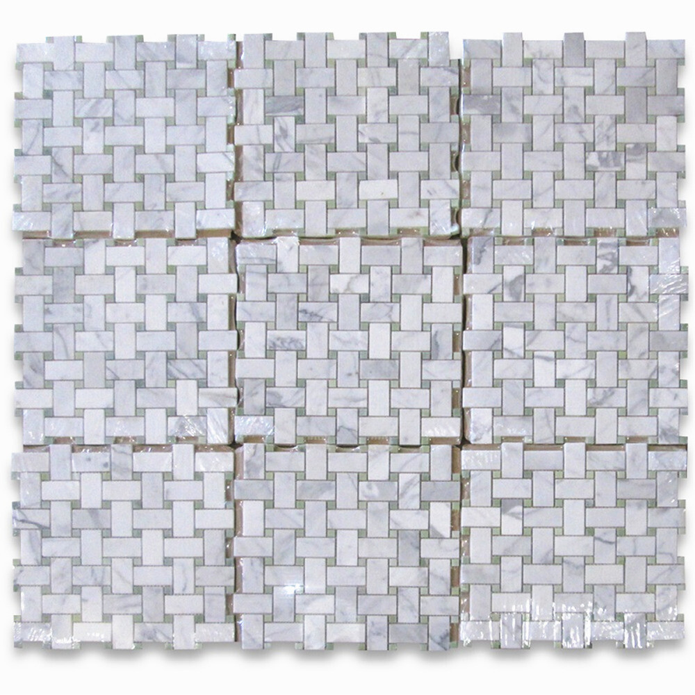 G652XH Calacatta Gold Green Jade Calcutta Marble Basketweave Mosaic Tile Hone