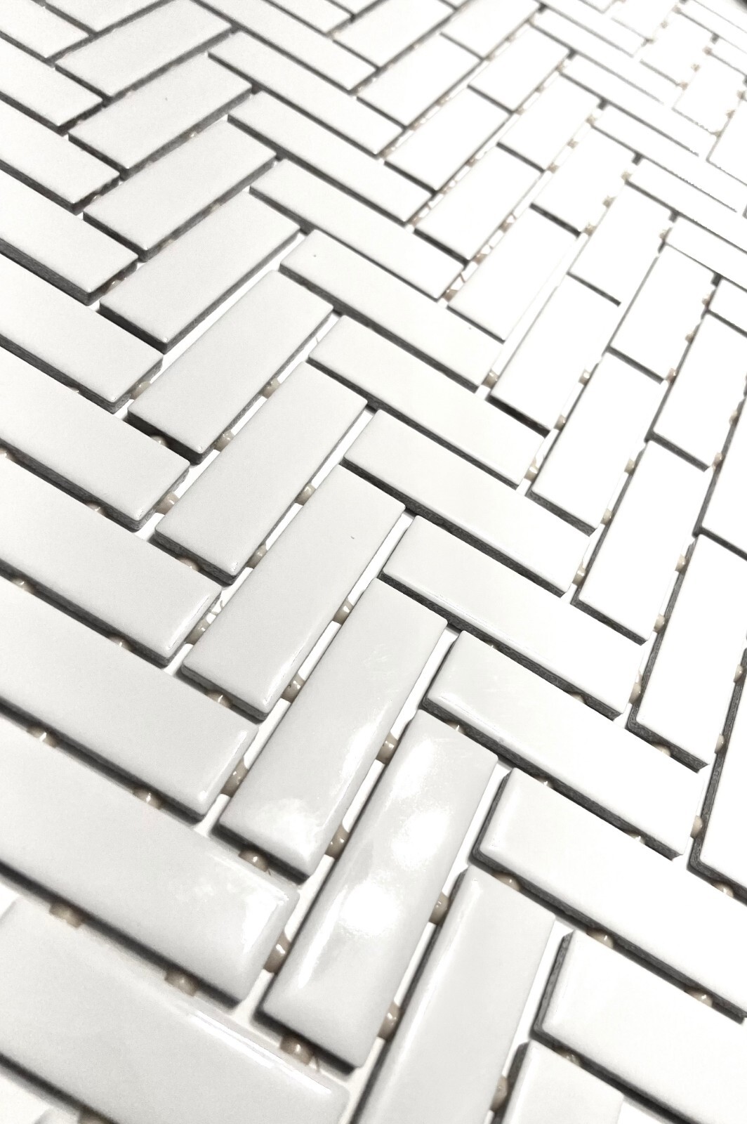 1×3 White Shiny Herringbone Ceramic Mosaic Dot Mount Wall Floor Tile (BOX OF 5)