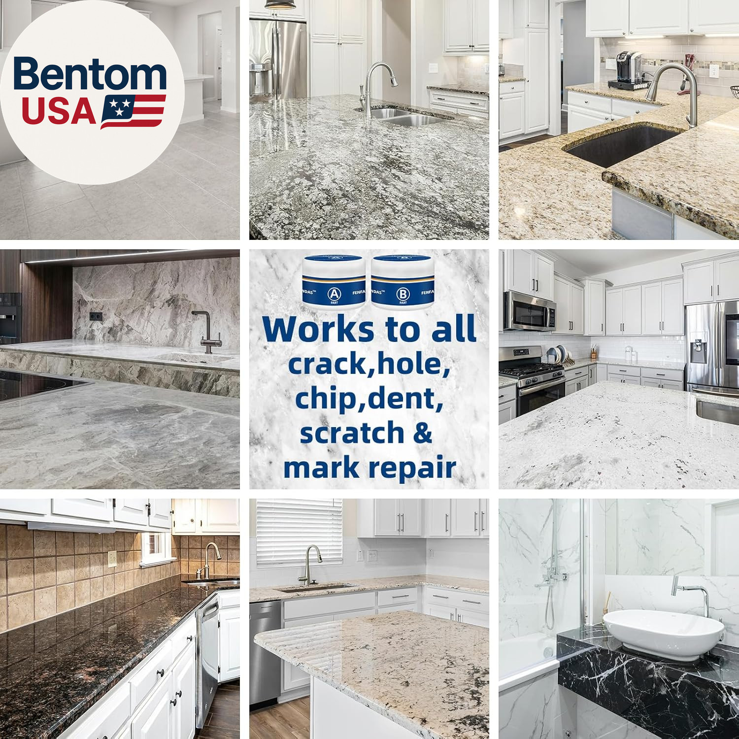 Tile and Granite Repair Kit, Marble Porcelain Stone and Quartz Countertops Repai